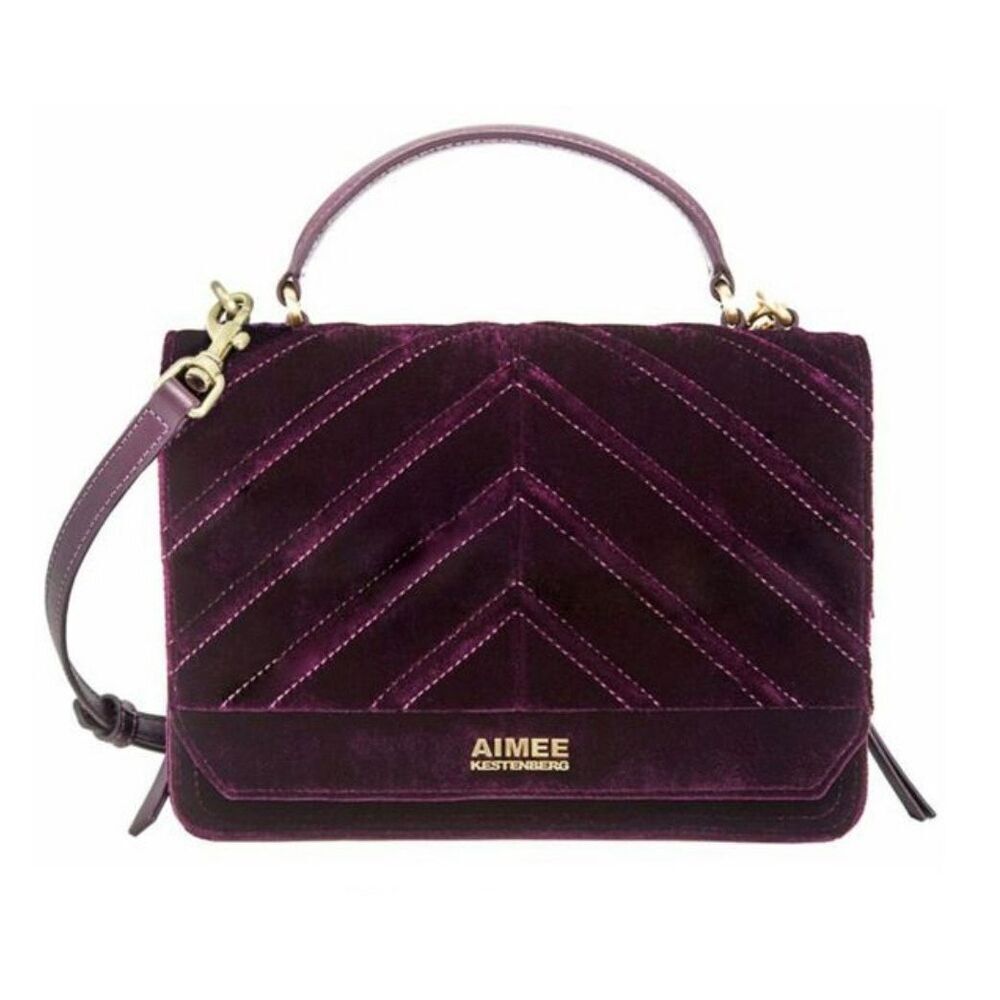 NWOT Aimee Kestenberg Plum Mia Velvet Expandable Satchel Handbag Purse